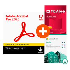 Acrobat Pro 2020 - Etudiants/Enseignants - Windows + Microsoft 365 Famille + McAfee LiveSafe