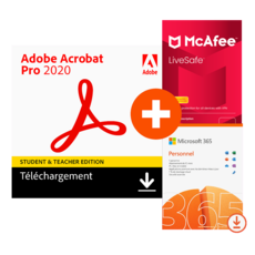 Acrobat Pro 2020 - Etudiants/Enseignants - Windows + Microsoft 365 Personnel + McAfee LiveSafe