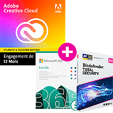 Pack Adobe Creative Cloud All Apps - Education + Microsoft 365 Famille + Bitdefender Total Security