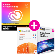 Pack Adobe Creative Cloud All Apps - Etudiants/Enseignants + Microsoft 365 Personnel + Bitdefender Total Security