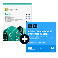 Pack Adobe Photoshop + Lightroom (Creative Cloud Photo 20 Go) + Microsoft 365 Famille